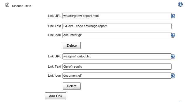 Jenkins Sidebar-Link plugin configuration