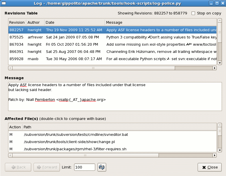 Rabbit VCS log viewer interface